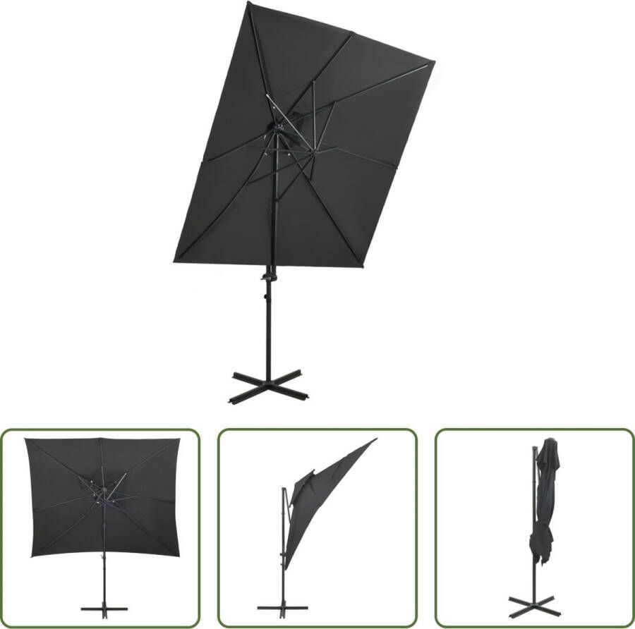 The Living Store Tuinparasol 250 x 250 x 253 cm Antraciet UV-beschermend polyester