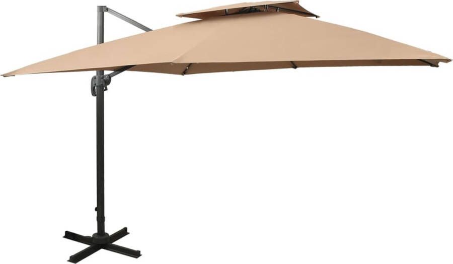 The Living Store Tuinparasol 300 x 300 x 258 cm Taupe UV-beschermend polyester Aluminium paal Inclusief kruisvoet Kantelbaar en draaibaar Dubbel dak Montage vereist