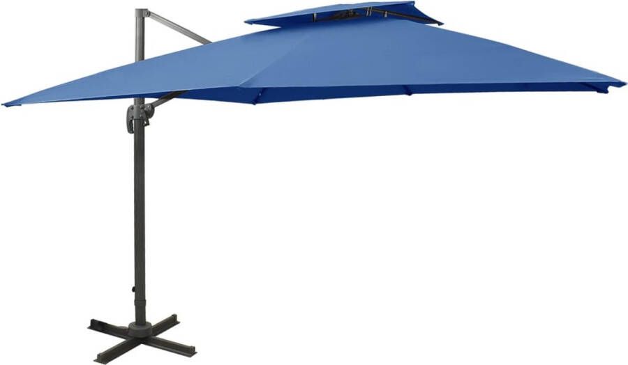 The Living Store Tuinparasol 300x300x258 cm AZUURBLAUW UV-beschermend polyester Aluminium paal Kantelbaar en 360 graden draaibaar