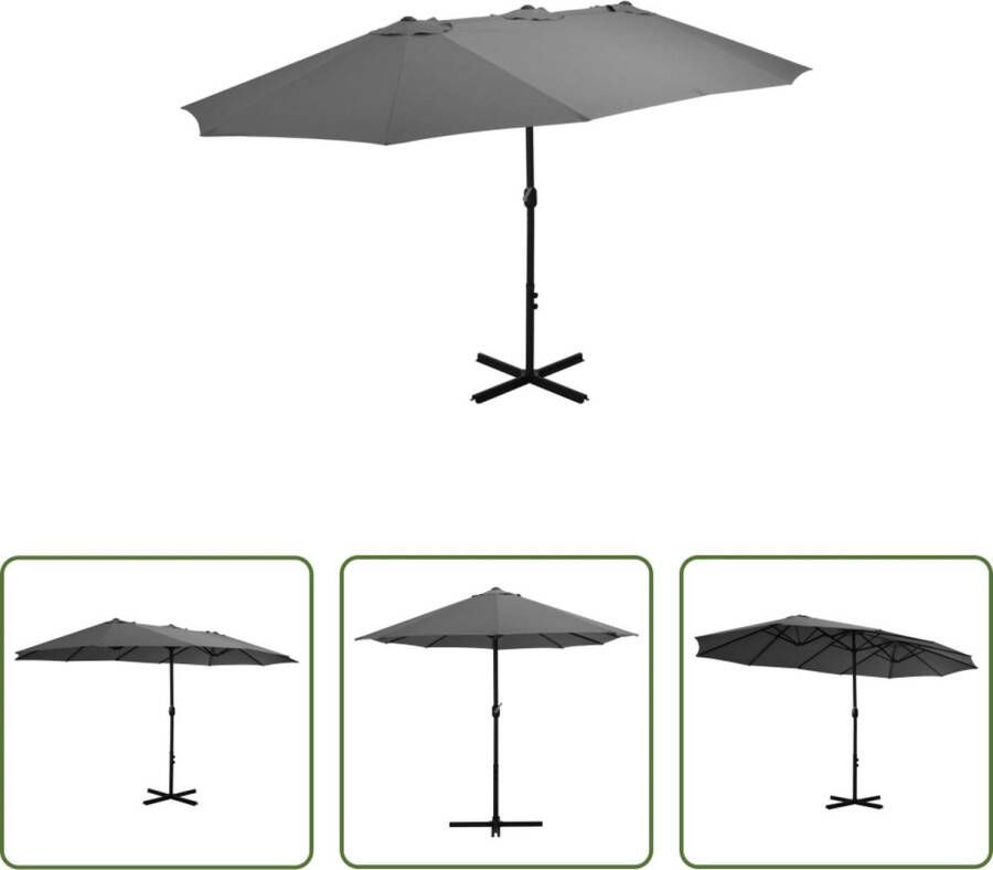 The Living Store Tuinparasol Antraciet 460x270x246 cm UV-beschermend polyester Stevige kruisvoet Aluminium paal en baleinen