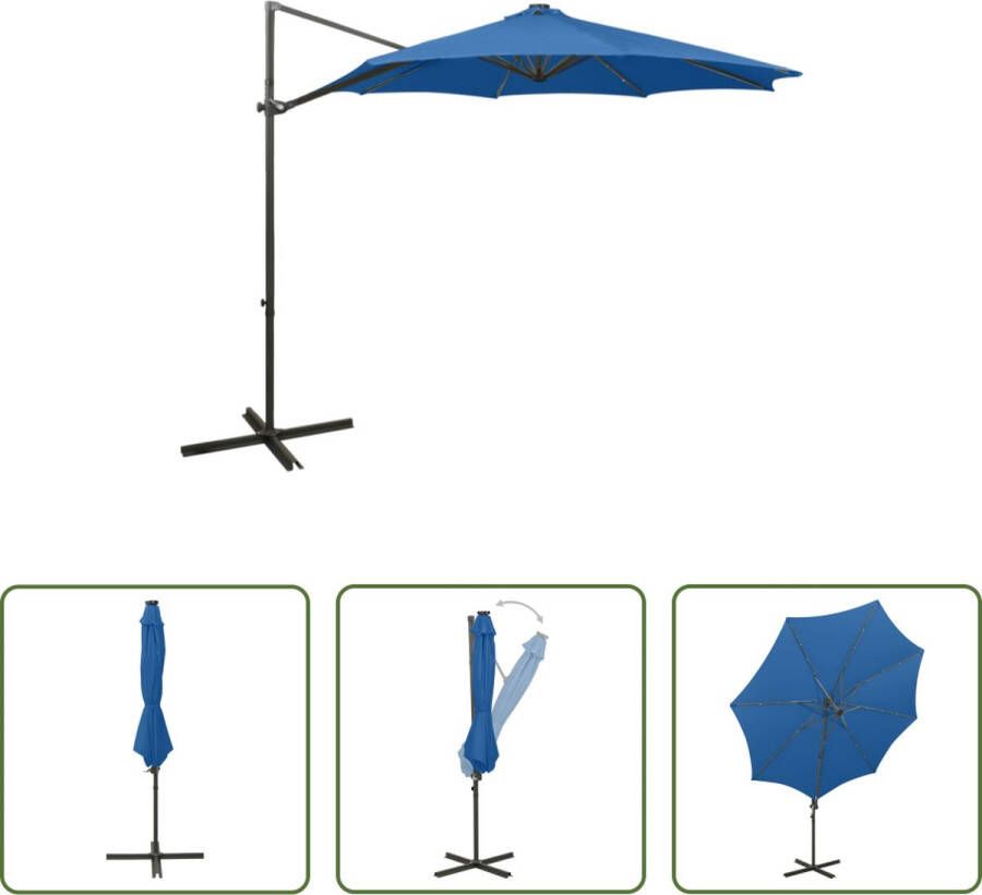 The Living Store Tuinparasol Azuurblauw 300 x 255 cm LED-verlichting