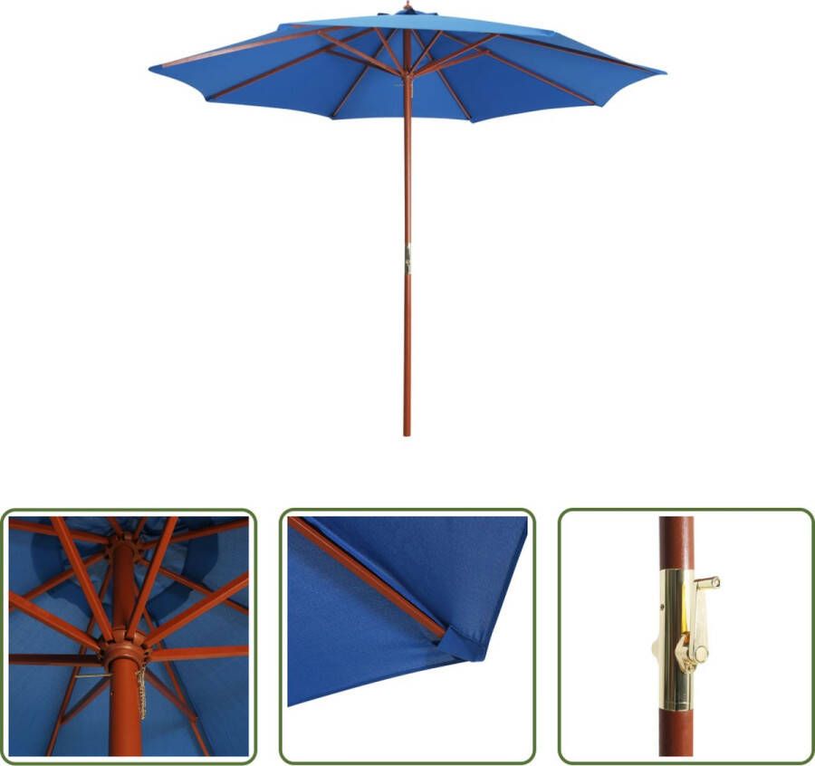 The Living Store Tuinparasol Blauw 300 cm UV-bestendig polyester Stevige houten paal