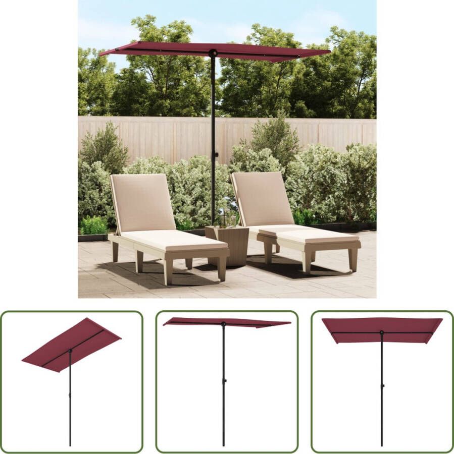 The Living Store Tuinparasol Bordeauxrood 180 x 110 x 208 cm UV-beschermend Polyester Stalen paal