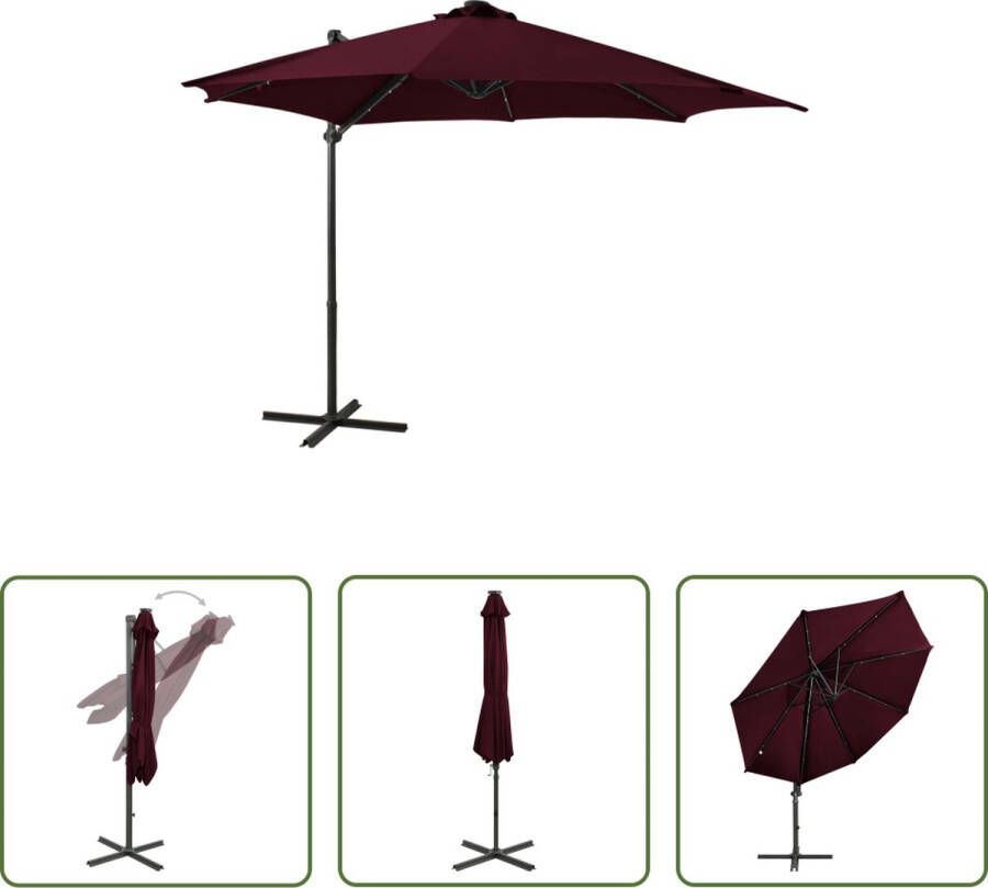 The Living Store Tuinparasol Bordeauxrood 300x238 cm LED-verlichting