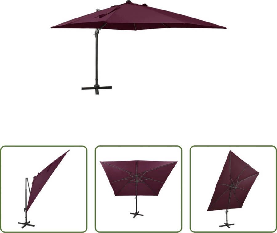 The Living Store Tuinparasol Bordeauxrood 300x300x258 cm UV-beschermend polyester Met LED-verlichting