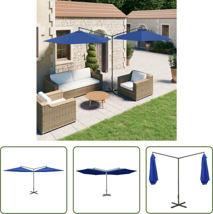 The Living Store Tuinparasol Dubbel 600x290x260 cm Polyester Azuurblauw