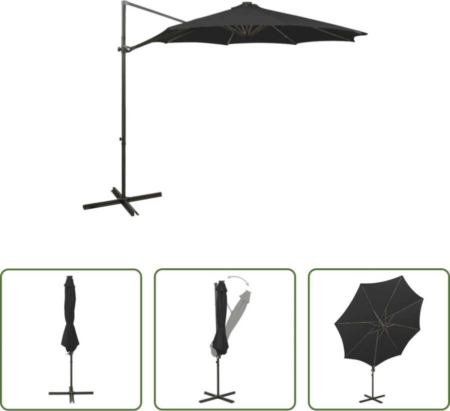 The Living Store Tuinparasol LED 300x255 cm Zwart UV-bescherming Aluminium