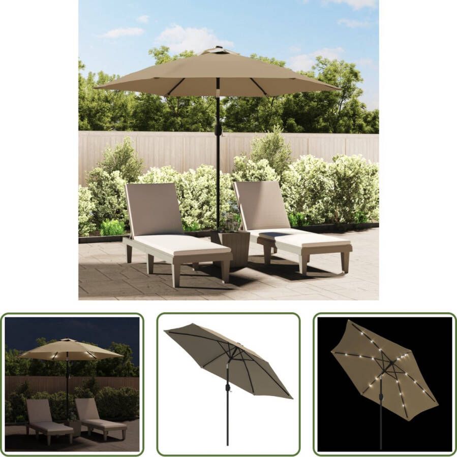 The Living Store Tuinparasol LED-verlichting Parasoldoek van UV-beschermend polyester 300 x 225 cm Taupe