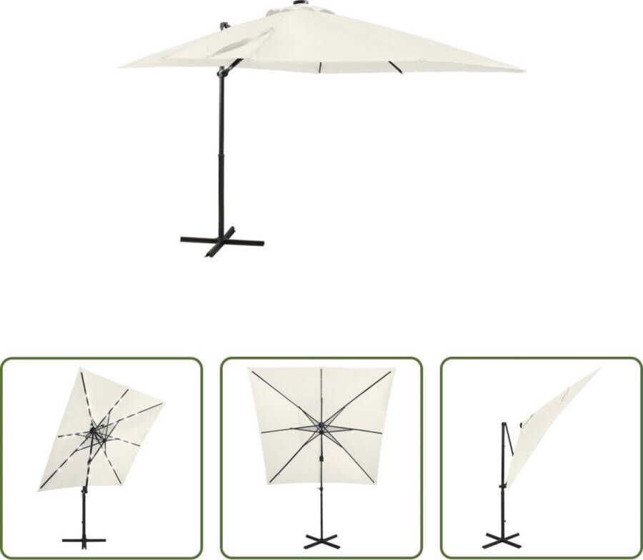 The Living Store Tuinparasol LED-verlichting UV-beschermend Zand 250x230 cm Aluminium paal