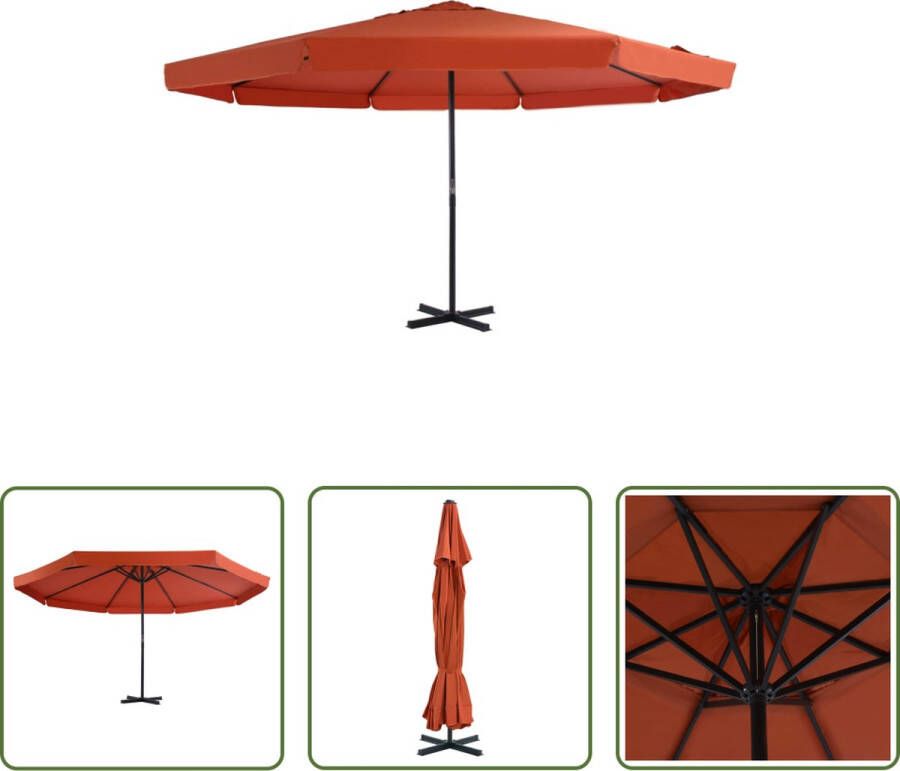 The Living Store tuinparasol Terracotta 500 x 385 cm UV-beschermend Aluminium paal 8 baleinen