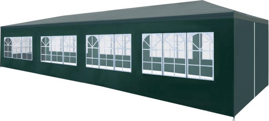 The Living Store Tuinpaviljoen 12x3x2.55m Groen UV- en waterbestendig Stalen frame