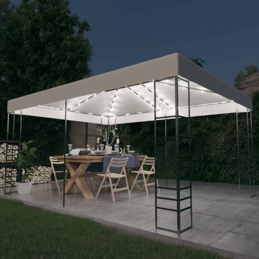 The Living Store Tuinpaviljoen 400x300x270 cm Gepoedercoat staal Waterafstotend Dubbel-geventileerd Verlichting op zonne-energie