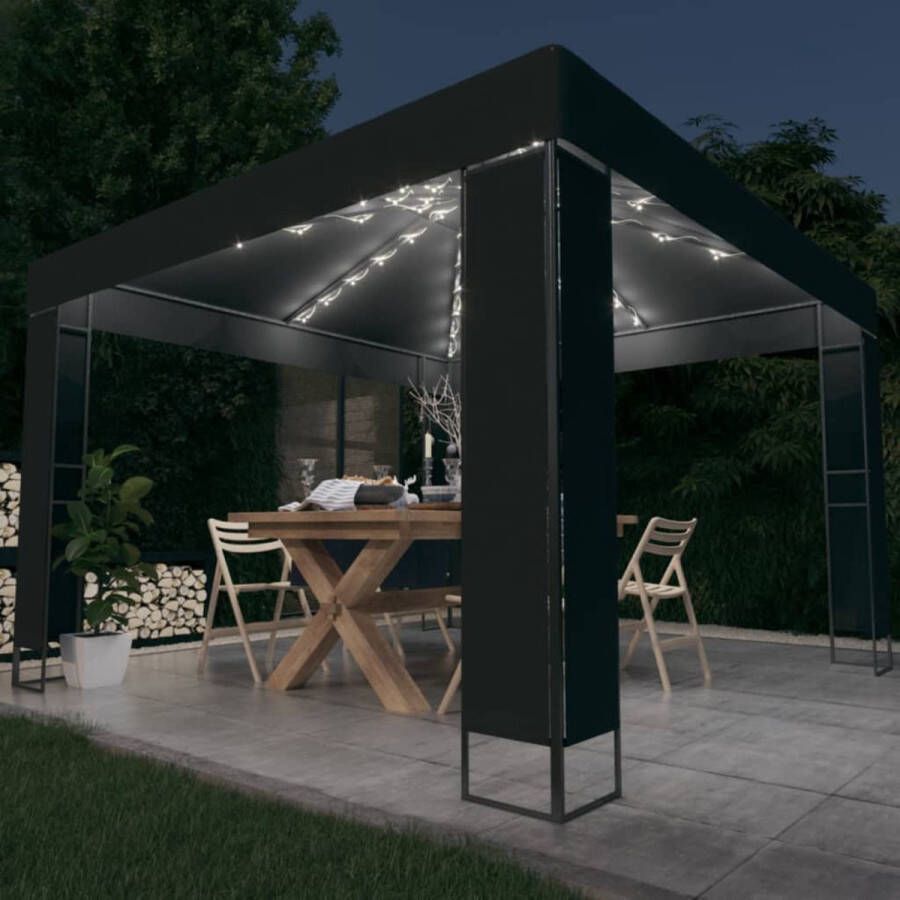 The Living Store Tuinpaviljoen Antraciet 3 x 3 m Waterafstotend LED verlichting