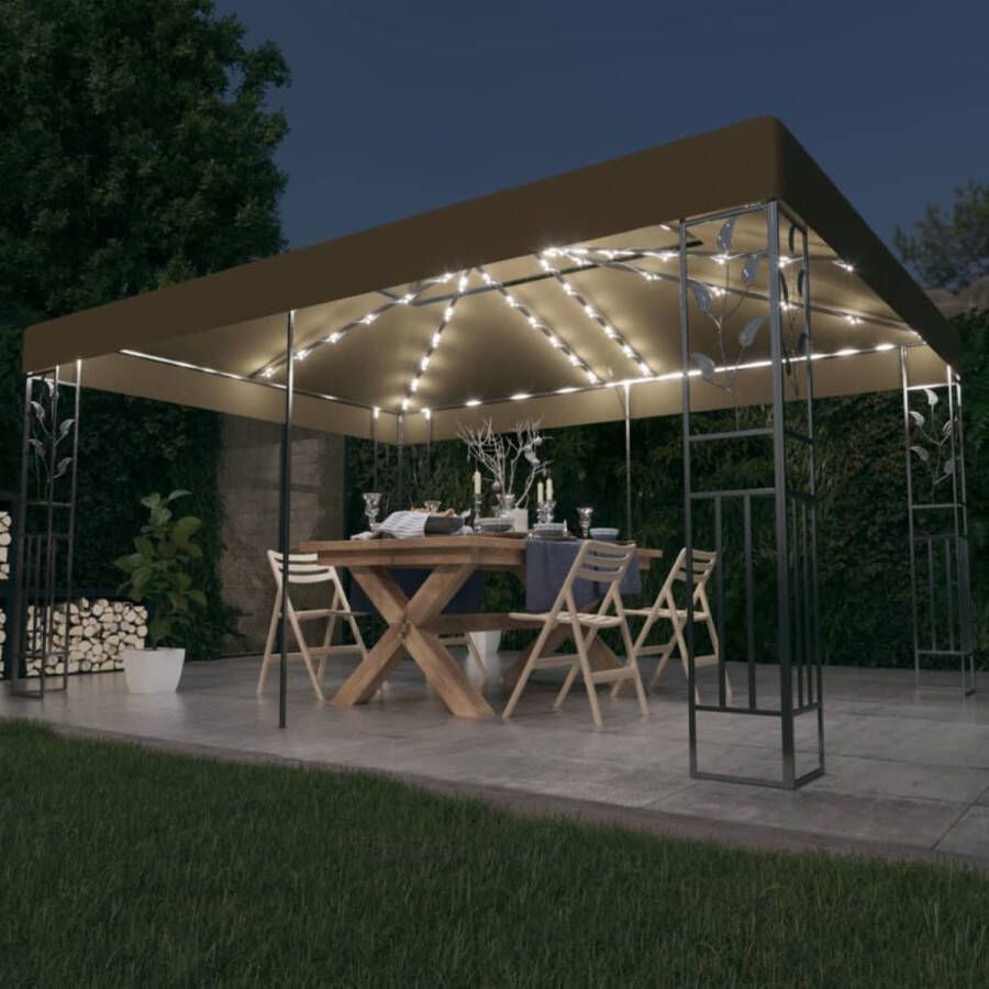 The Living Store Tuinpaviljoen Gepoedercoat staal 3 x 4 m Waterafstotend Warmwitte verlichting Zonne-energie