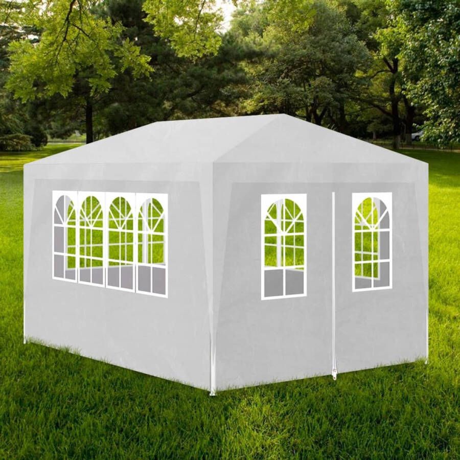 The Living Store Tuinpaviljoen Wit 4x3x2.55m UV- en waterbestendig Staal frame