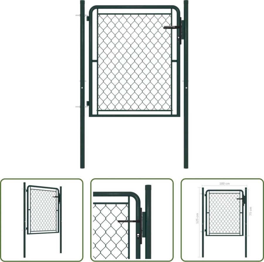 The Living Store Tuinpoort 100x125 cm Staal Groen Inclusief slot en kruk