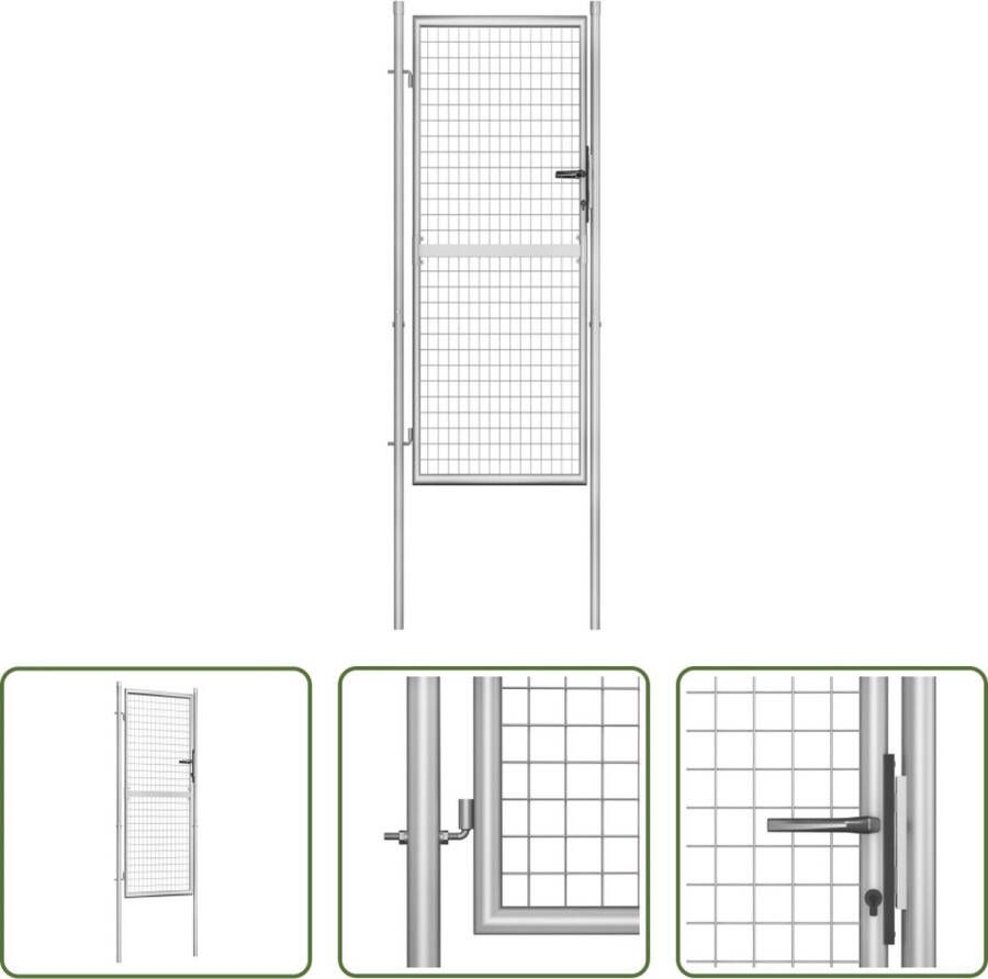 The Living Store Tuinpoort Klassiek ontwerp Stabiel Duurzaam Robuust Veilig Toegangspoort Gegalvaniseerd staal Zilver 105x250cm 83x200cm deur 48mm paaldiameter Inclusief scharnieren en slot 3 sleutels