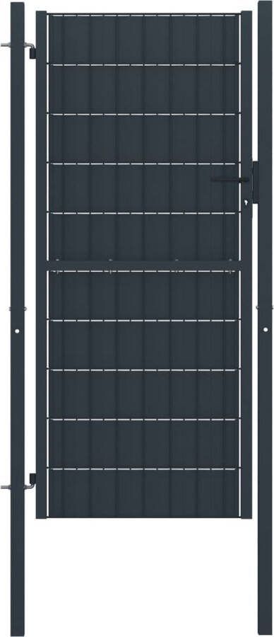 The Living Store tuinpoort PVC en staal 100 x 204 cm antraciet vergrendelbaar