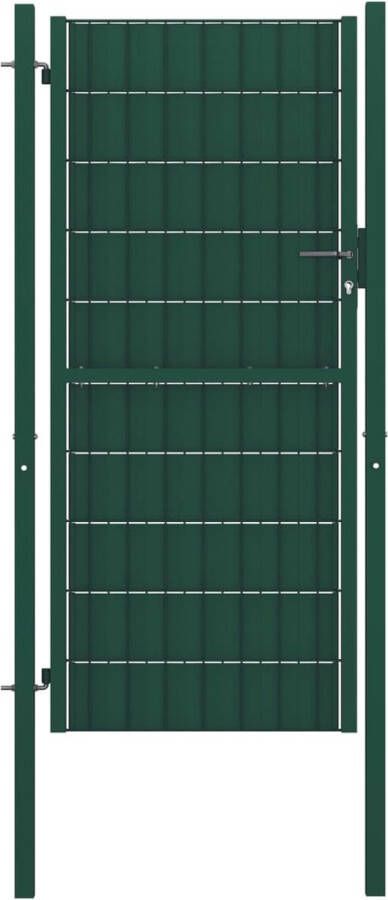 The Living Store Staal Poort 100x204 Cm Pvc En Staal Groen Tls145231