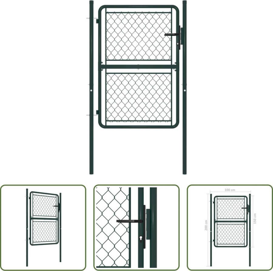 The Living Store Tuinpoort Staal 100 x 200 cm Groen Slot en kruk inclusief