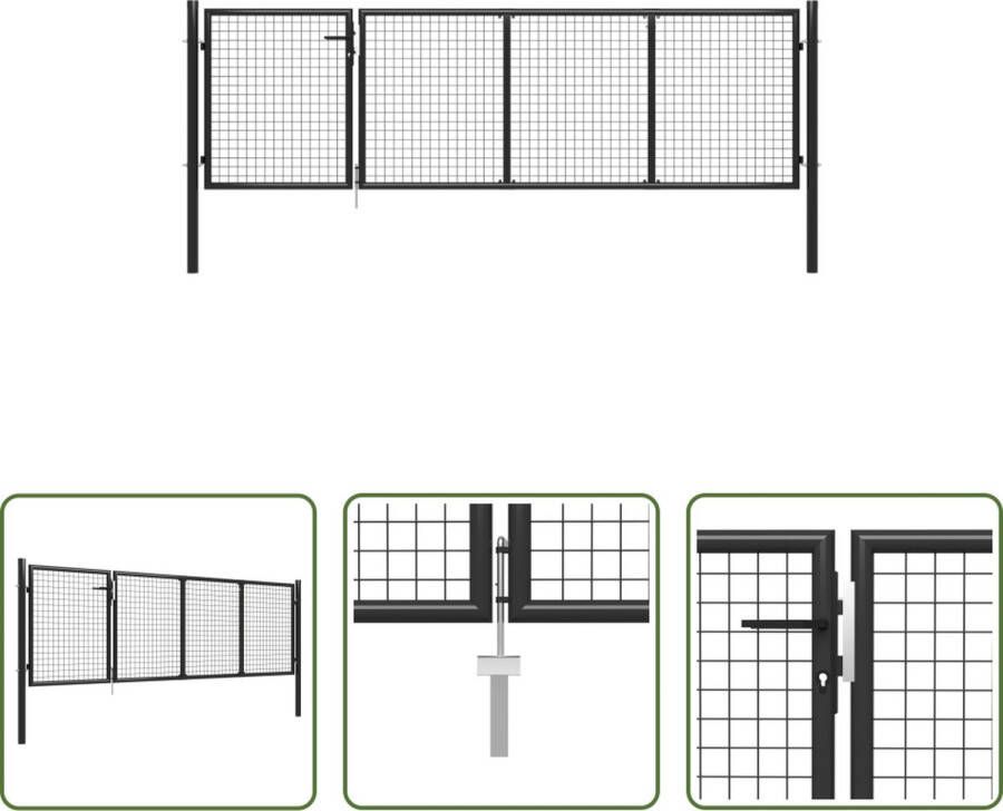 The Living Store Tuinpoort Staal 350 x 125 cm Antraciet