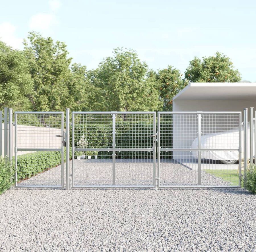 The Living Store Tuinpoort Staal 400x175 cm Gegalvaniseerd Zilver