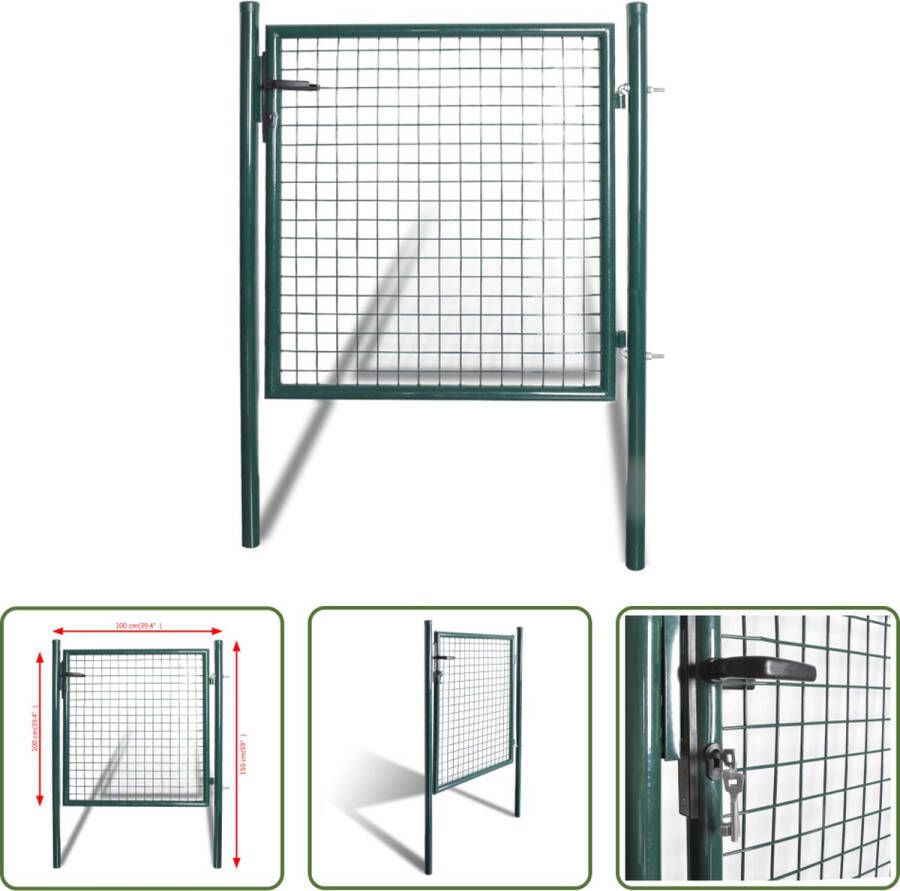 The Living Store Tuinpoort Staal Donkergroen 100x150 cm Robuust slot