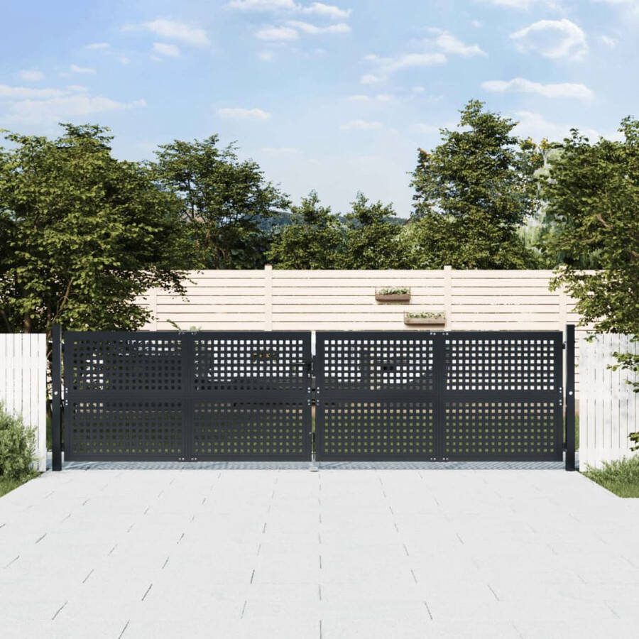 The Living Store Tuinpoort Staalplaat met dichte gatenpatroon 400 x 125 cm Kleur- Antraciet