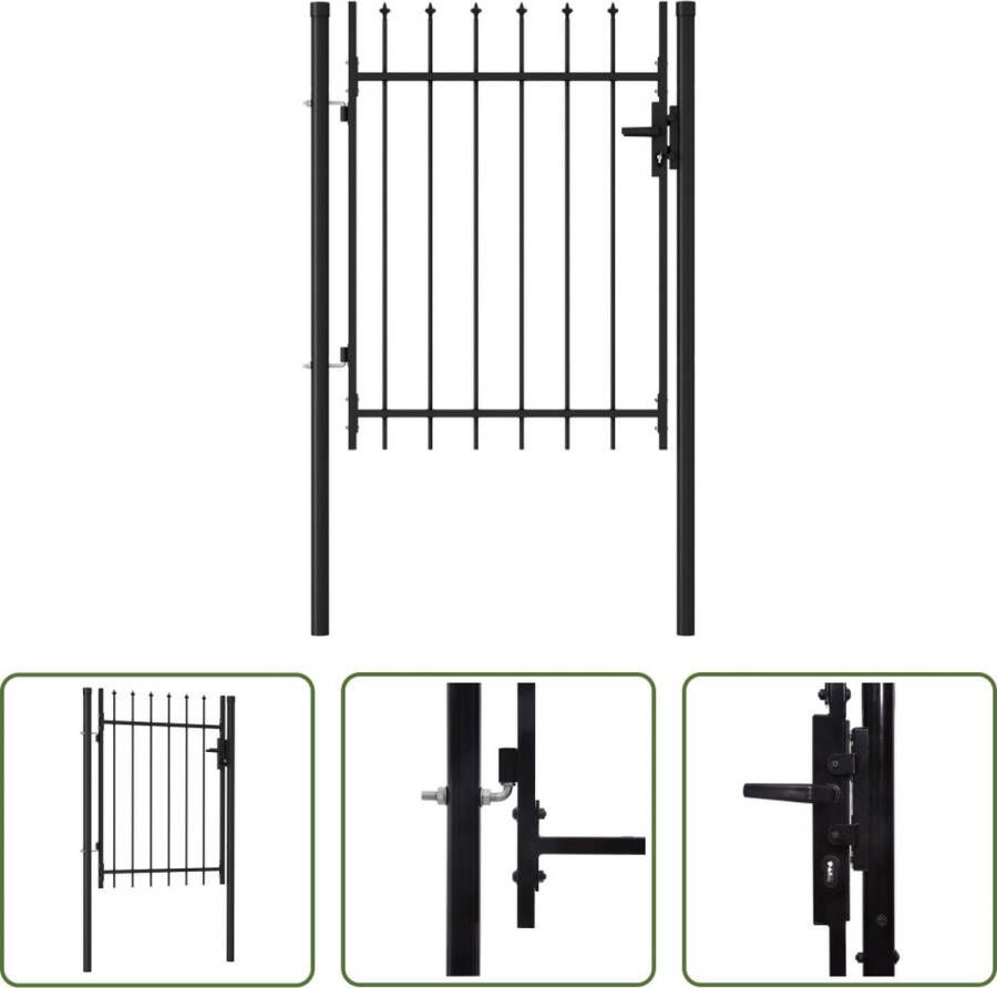 The Living Store Tuinpoort Zwart Gepoedercoat Staal 100 x 170 cm Puntige bovenkant