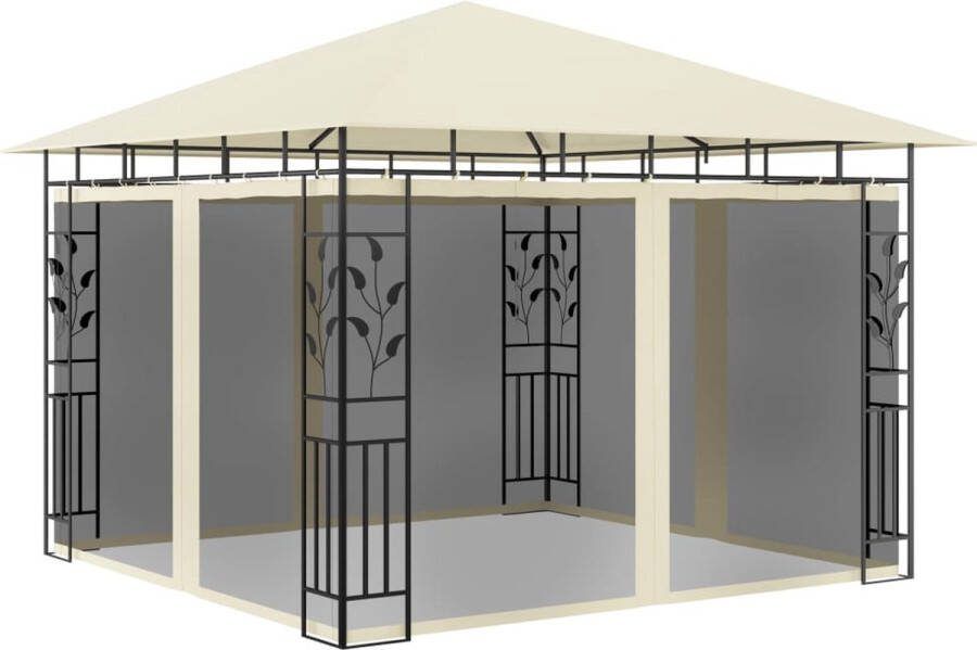 The Living Store Tuinprieel 3x3x2.73 m crème gepoedercoat staal 180 g m² met klamboes montage vereist