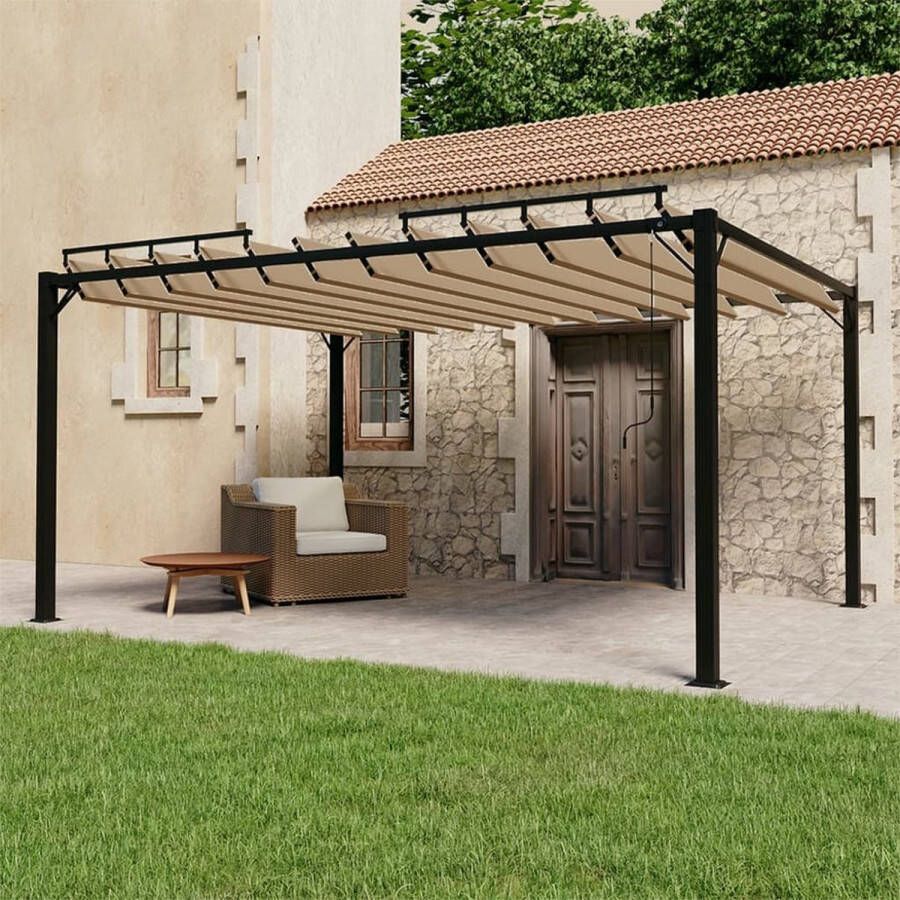 The Living Store Tuinprieel Verstelbaar Lamellendak 3x4x2.05 2.25m Taupe