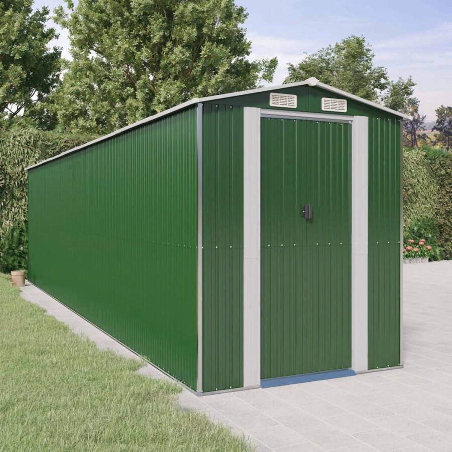 The Living Store Tuinschuur Groen Gegalvaniseerd Staal 192 x 772 x 223 cm Inclusief Montagehandleiding