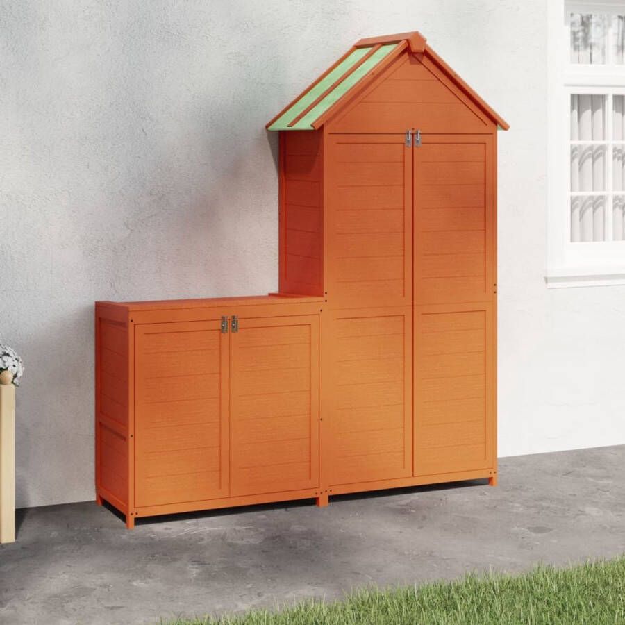 The Living Store Tuinschuur Grote en Kleine Grenenhout Regenbestendig dak Bruin 79 x 53 x 185 cm 79 x 40 x 81 cm Montage vereist Inclusief bevestigingsmaterialen Legal Documents