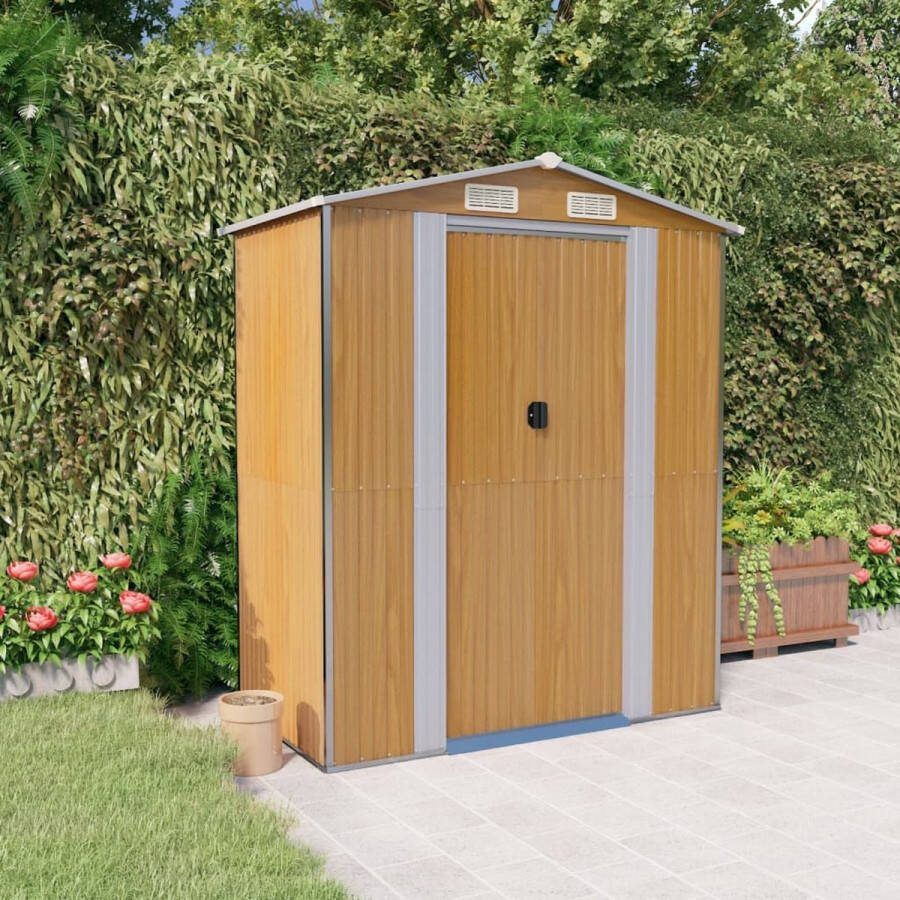 The Living Store Tuinschuurtje Lichtbruin Gegalvaniseerd Staal 192 x 108 x 223 cm Ruime en Duurzame Opbergoplossing