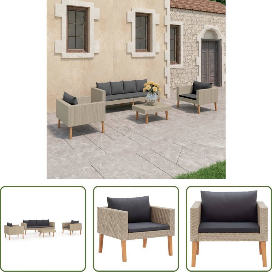 The Living Store Tuinset 4-delig PE-rattan gepoedercoat staal Beige Afmetingen banken- 165x67x60cm 76x67x60cm Salontafel- 70x50x33cm