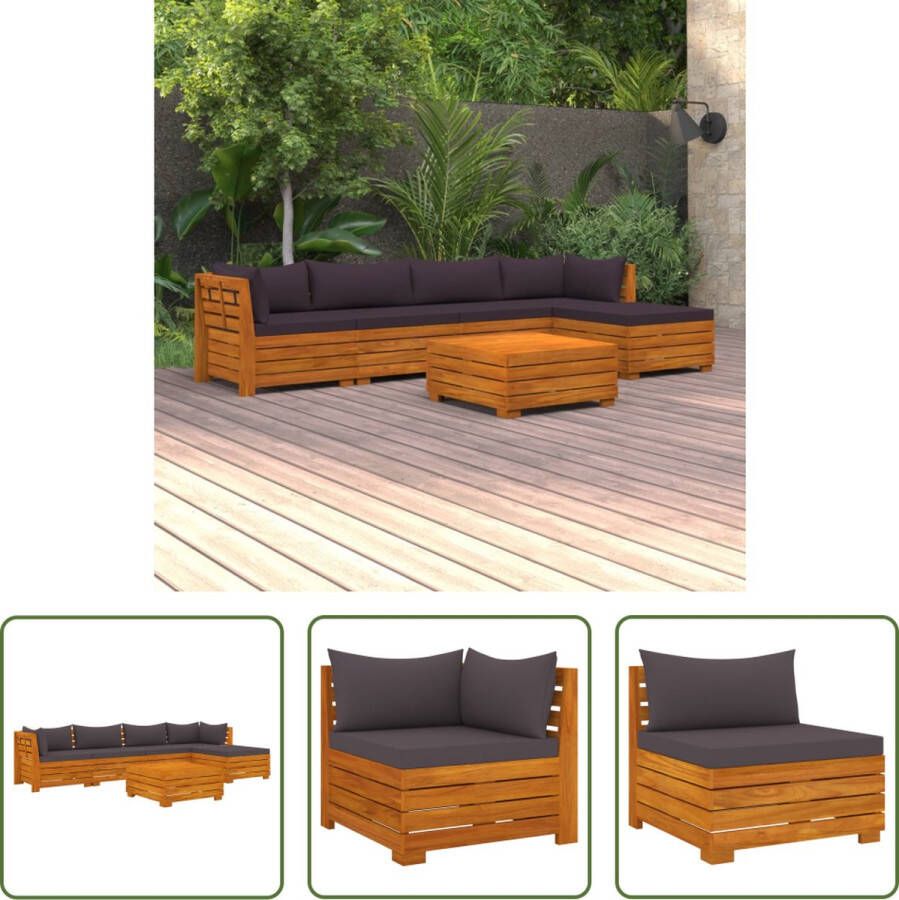 The Living Store Tuinset Acaciahout 2x hoekbank 2x middenbank 1x voetenbank 1x tafel Donkergrijs kussen 68x68x60cm (BxDxH)