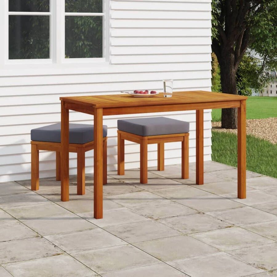 The Living Store Tuinset Acaciahout Eettafel 110x55x67cm Kruk 40x40x34cm Grijs kussen