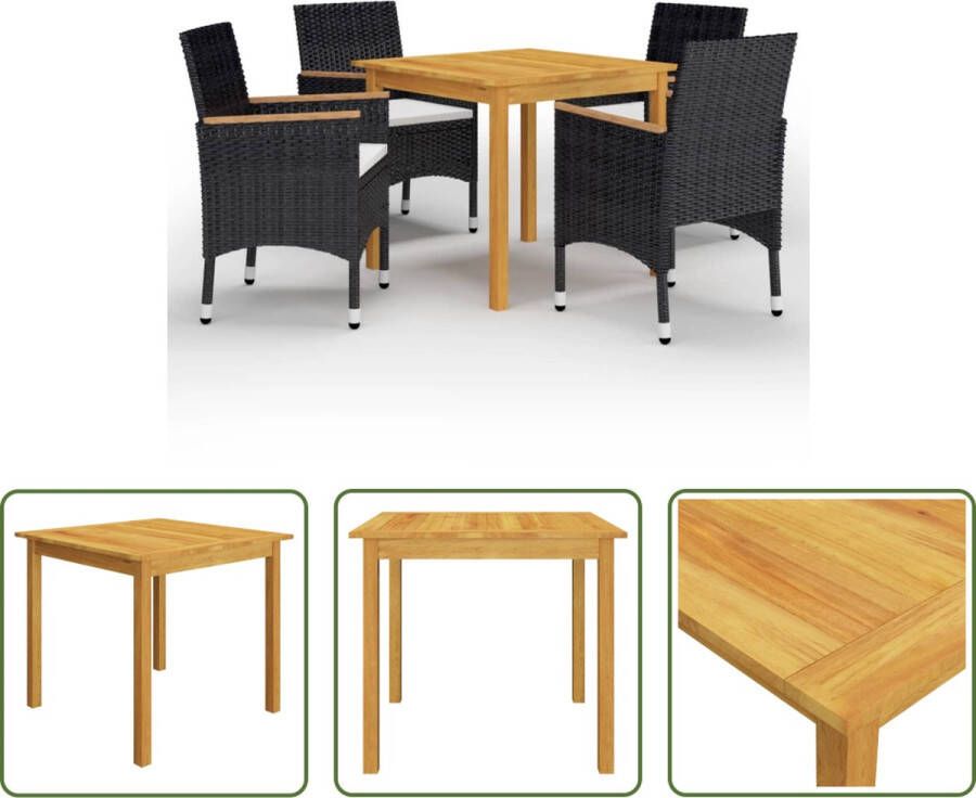 The Living Store Tuinset Acaciahout Eettafel 85x85x74 cm Stoelen 52x57x84 cm Zwart Crèmewit