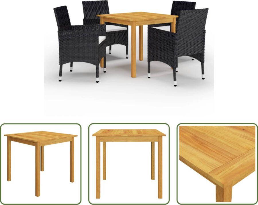 The Living Store Tuinset Acaciahout Eettafel 85x85x74 cm Zwart PE rattan 4 Stoelen