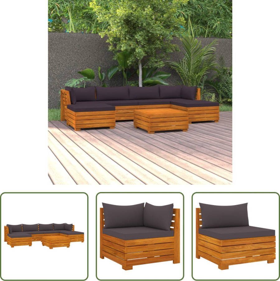The Living Store Tuinset Acaciahout Hoek middenbank 68x68x60 cm Tafel voetenbank 68x68x30 cm Donkergrijs kussen