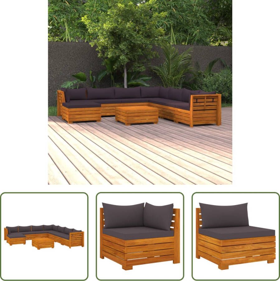 The Living Store Tuinset Acaciahout Hoek Middenbank 68x68x60cm Tafel Voetenbank 68x68x30cm Donkergrijze Kussens (+meer)