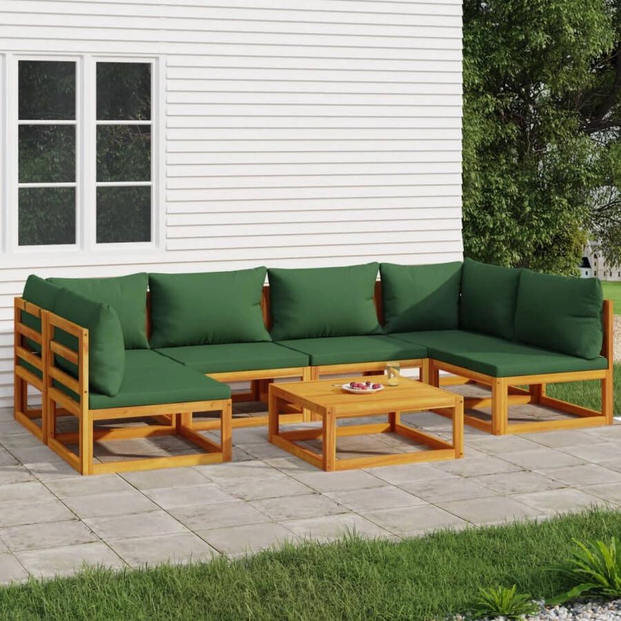 The Living Store Tuinset Acaciahout Modulaire Bank 68x68x29 cm (tafel) Groen Kussen