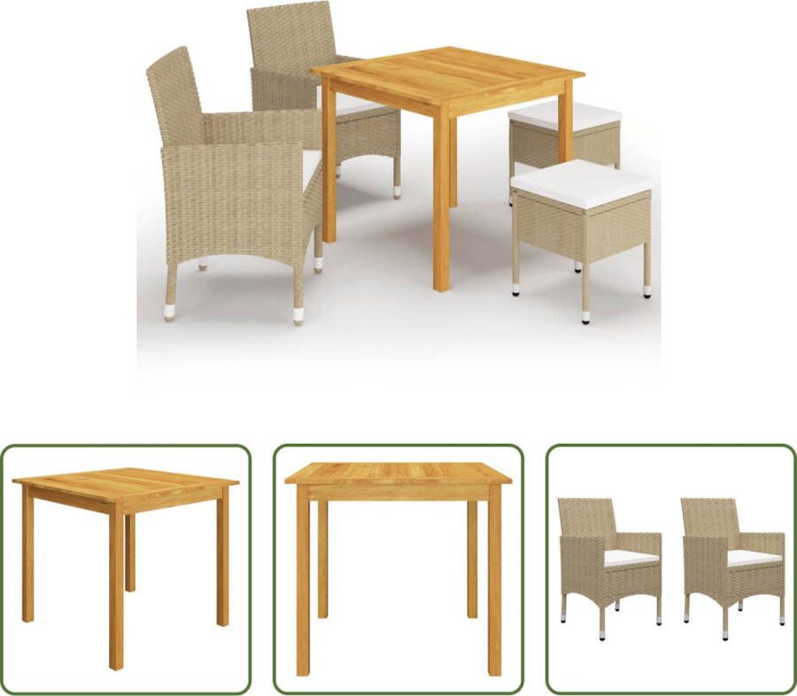 The Living Store Tuinset Acaciahout PE Rattan Beige 85x85x74cm Ergonomisch design