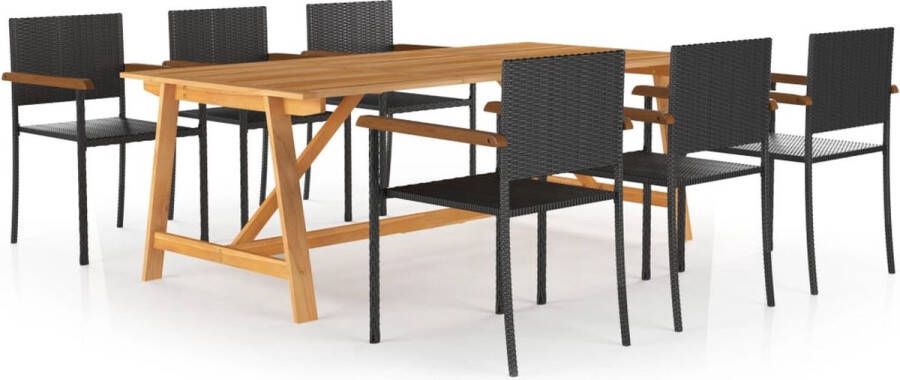 The Living Store Tuinset Acaciahout PE-rattan Bruin Zwart 206x100x74cm 56x55x88cm Montage vereist