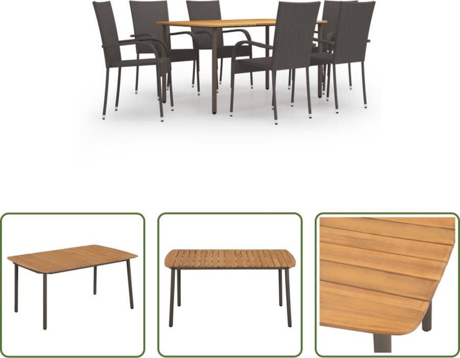 The Living Store Tuinset Acaciahouten eettafel 150x90x72 cm PE-rattan eetstoelen 55.5x53.5x95 cm Bruin Montage vereist