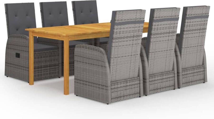 The Living Store Tuinset Acaciahouten eettafel 200 x 90 x 74 cm Grijze rattan stoelen met kussens