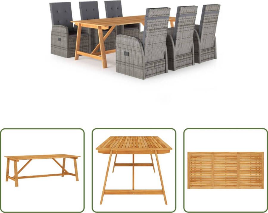 The Living Store Tuinset Acaciahouten eettafel 206x100x74 cm Grijs PE Rattan eetstoelen