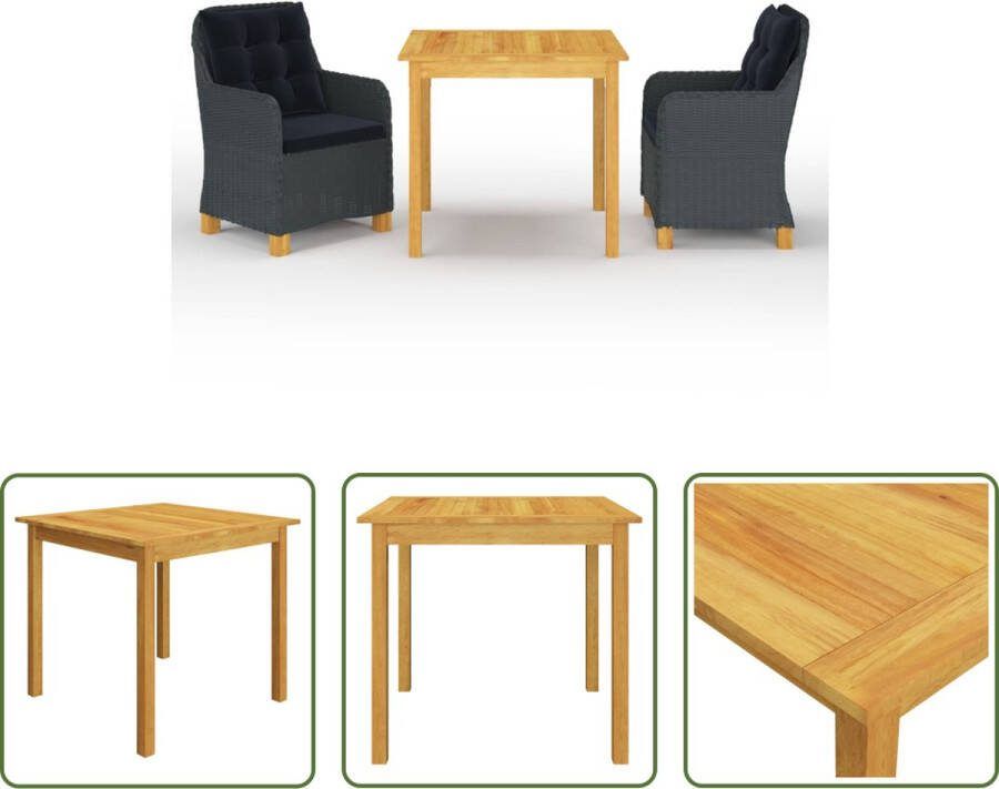 The Living Store Tuinset Acaciahouten Eettafel en PE-rattan Buitenstoelen Donkergrijs Zwart 85x85x74cm 62x65x92cm