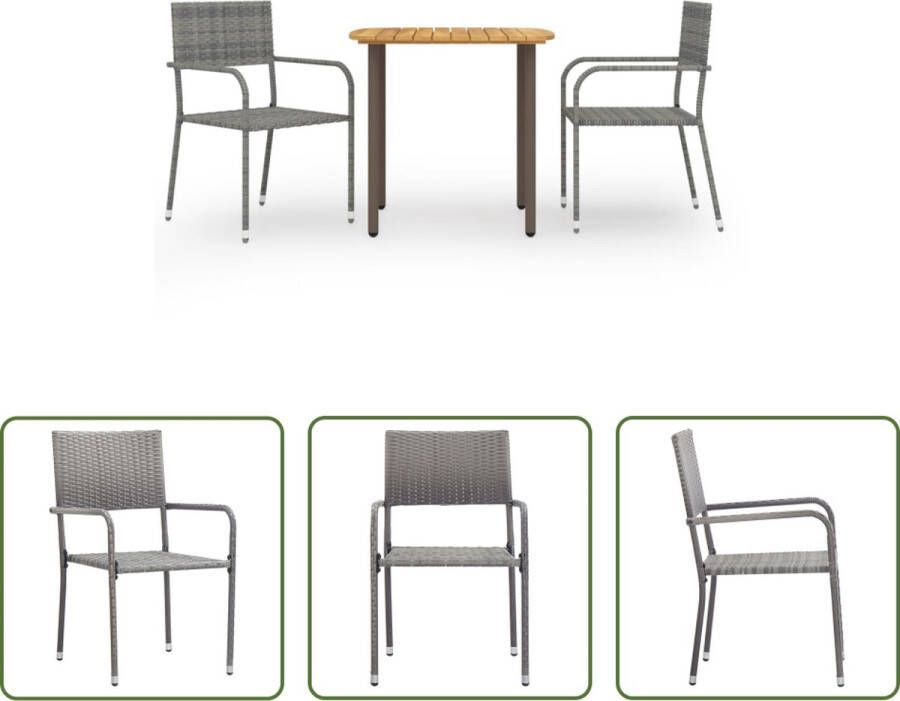 The Living Store Tuinset Acaciahouten eettafel en PE-rattan stoelen 80x80x72cm Grijs