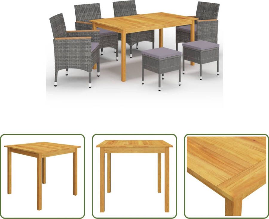 The Living Store Tuinset Acaciahouten Eettafel Gepoedercoat Stalen Stoelen en Krukken Grijs Afmetingen 150 x 90 x 74 cm Inclusief Kussens Montage vereist